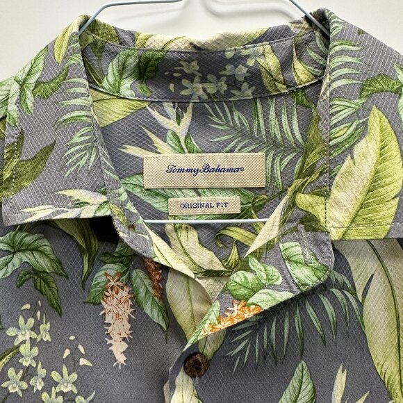 Tommy Bahama 100% Silk Gray Botanical Shirt L - Picture 3 of 8